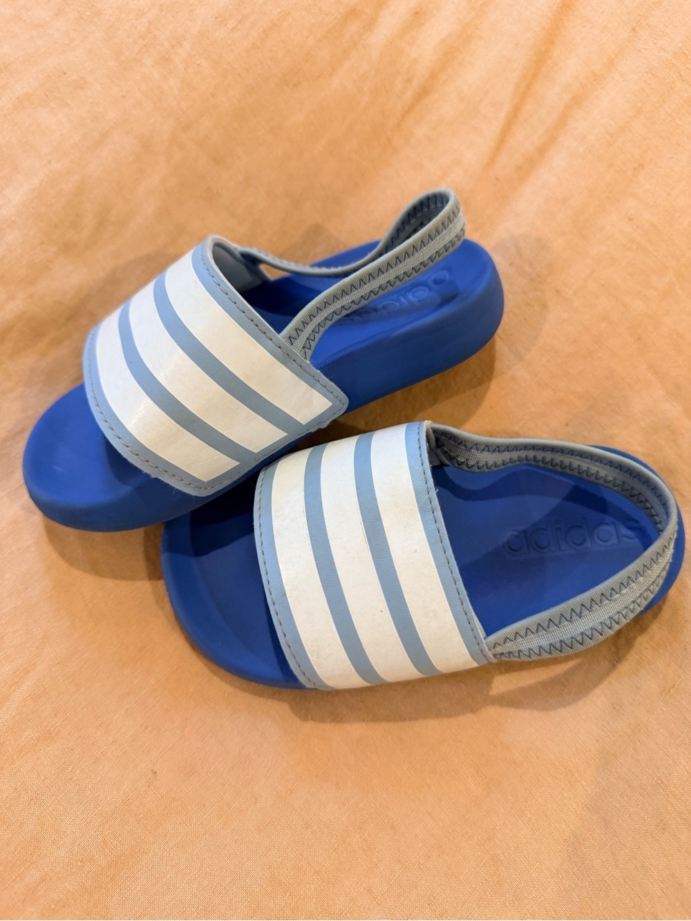 adidas Kids Blue & White Back-Strap Slide Sandals